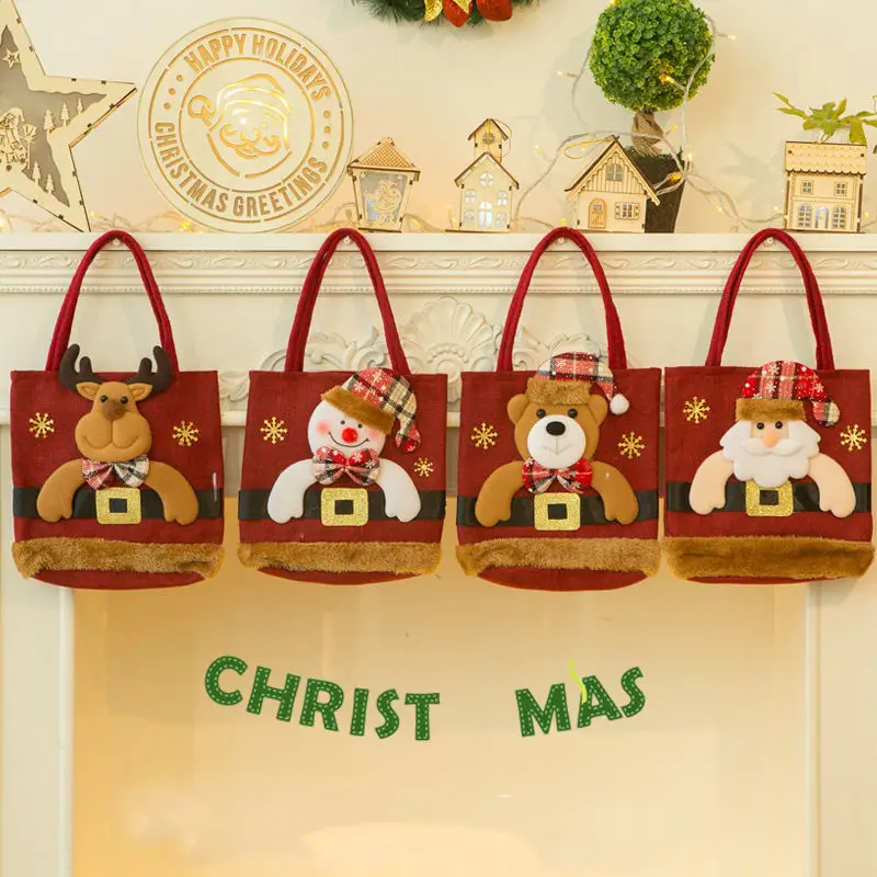 Christmas Decorations Santa Claus Snowman Fawn Gift Bag  Candy Bag Christmas Tote Bag Christmas New Year Handbag