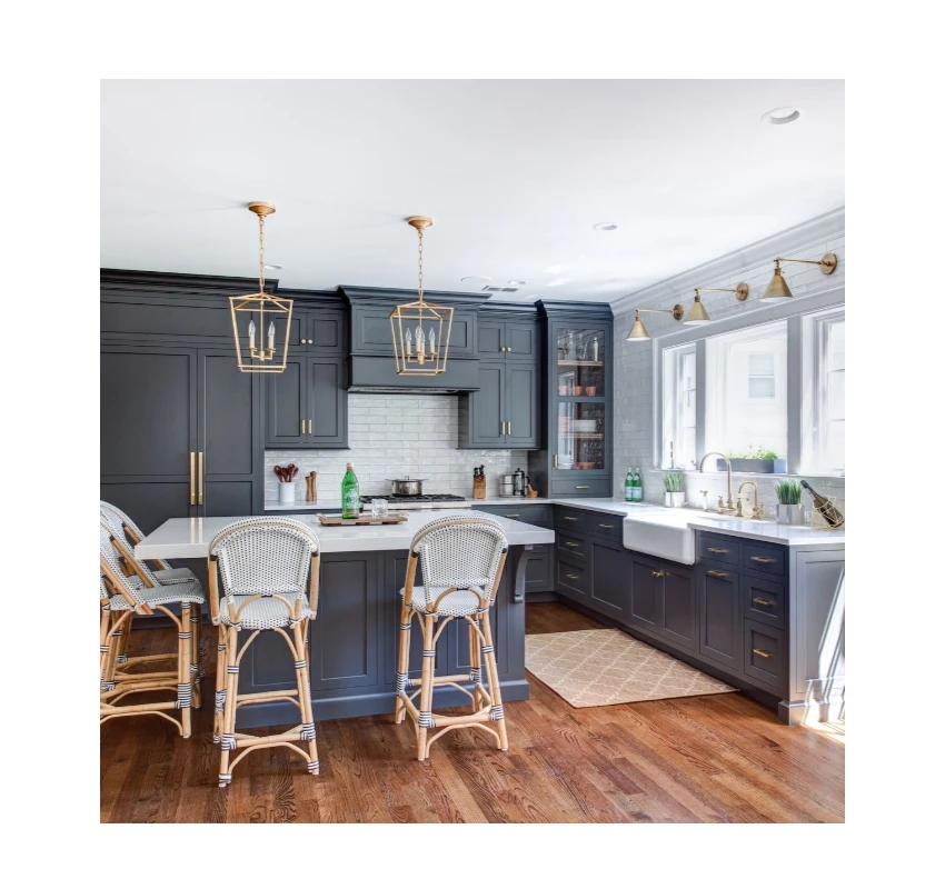 CBMmart Smart Home Modern Style Blue Lacquer Finish Shaker Design Kitchen Cabinets