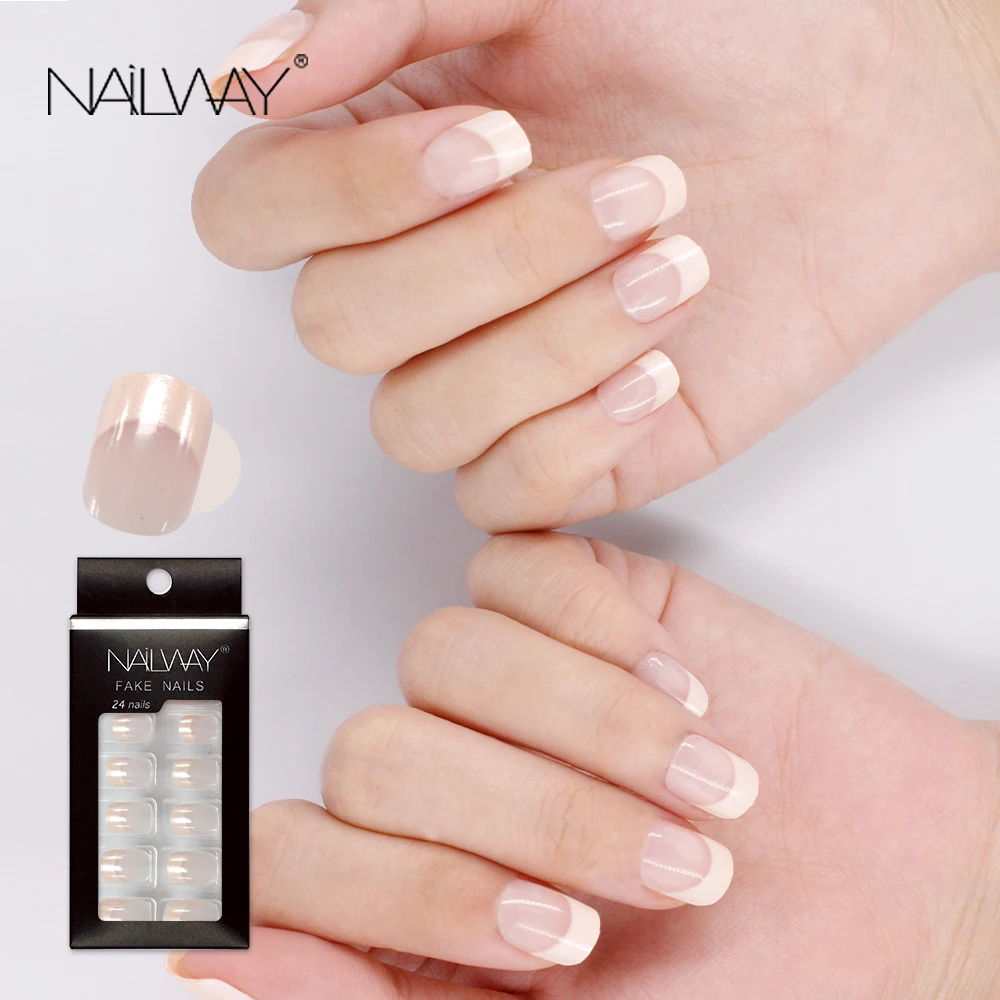 Wholesale Short Pink French False Nail Artificial French Fake Nails Online Faux Ongles Full Cover Press On Nails Vendors