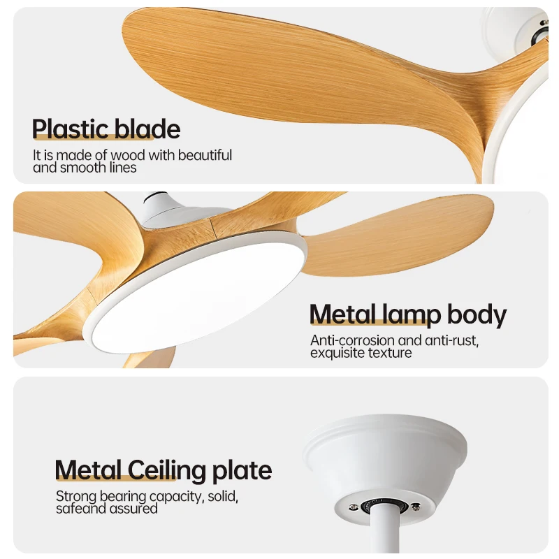 Modern LED Fan Light with Six-Speed Regulation 46/56 Inch Three-Color Light Source Living Room Bedroom Balcony Restaurant Villa