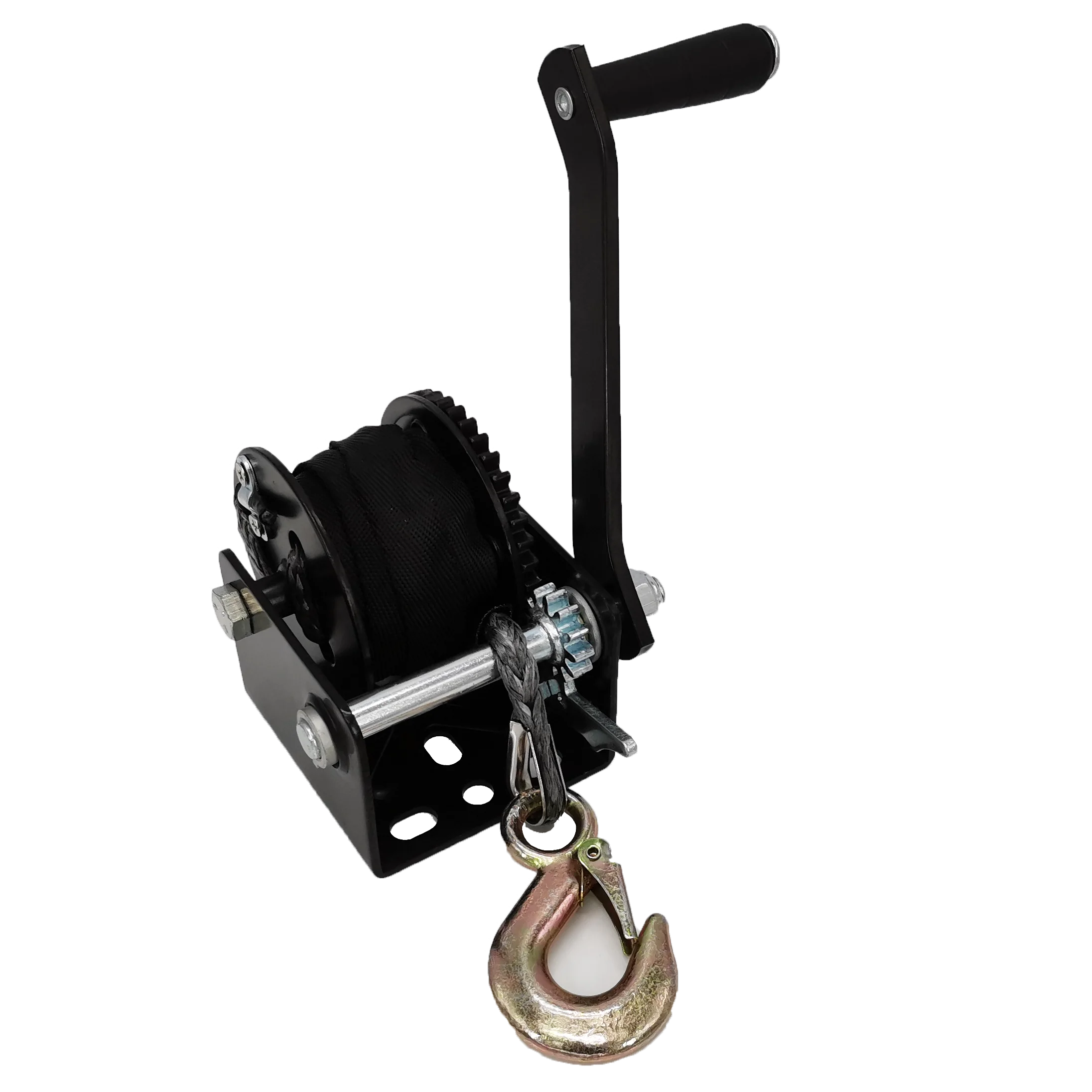 High Quality Black Mini Manual Portable Hand Winch 600LB Hand Crank Small Winch  with Synthetic Rope Gear Ratio 3.2:1