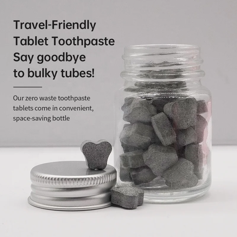 Vegan private label Mint Bamboo Charcoal Woman toothpaste tablets natural stain removal whitening mouthwash tablets 62 pcs