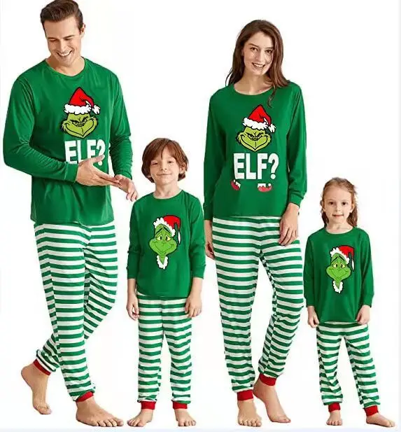 Wholesale Xmas Custom Blank Christmas Print Adult Kids Baby M L Pajamas Set For Family