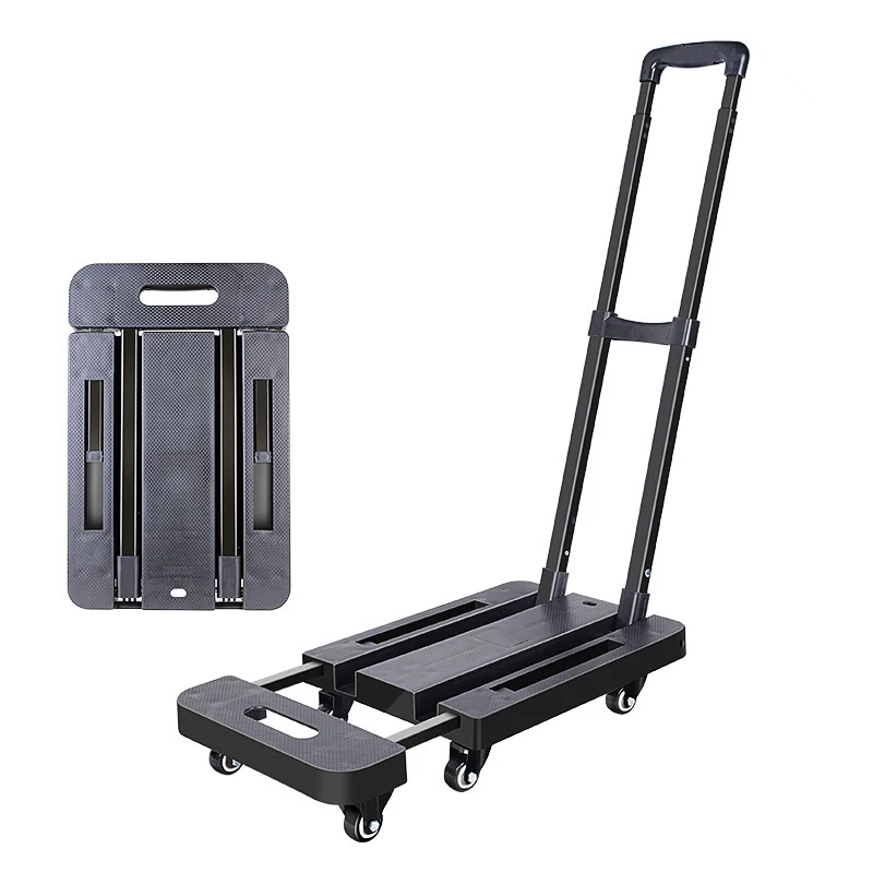 6 Wheels Fold Up Hand Cart, Portable 440lbs Capacity Heavy Duty Luggage Cart, Utility Dolly Platform Cart