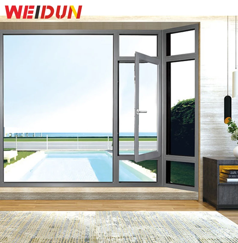 high quality WEI DUN aluminum alloy hinged windows with stainless steel gauze for house for commercial building for school