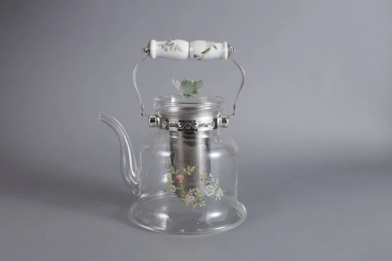 Hot sale glass teapot with S/S infuser for cooking with ceramic handle procelain handle big volume capacity high quality