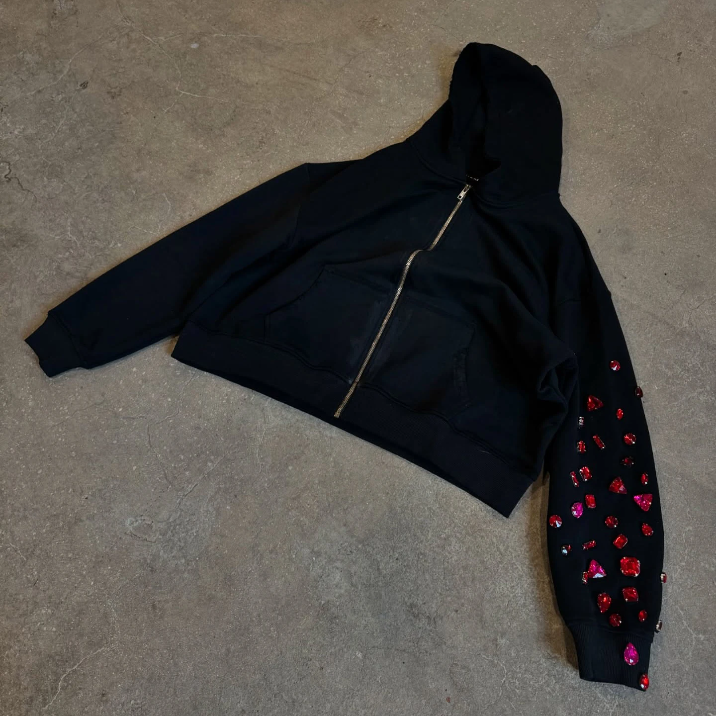 Custom Mens Rhinestone Hoodie Cut And Sew Hoodie Acid Wash Oversize Pullover Applique Patchwork Boxy Fit Men Distressed Hoodie