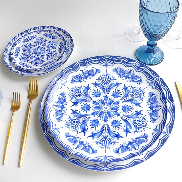 custom logo china tableware blue and white flower ceramic Dessert Plates set for wedding