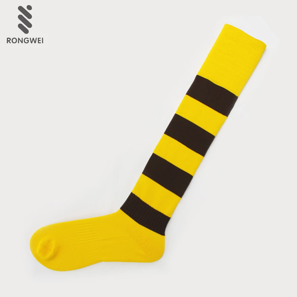 Wholesale yellow stripes knitted cut unique cheap ice hockey soccer socks