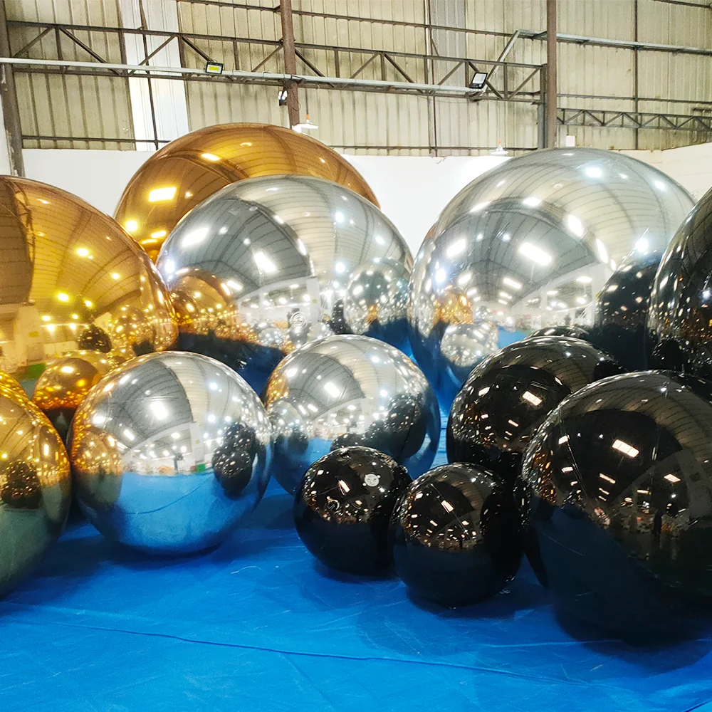 Gold Shinny black inflatable mirror sphere ball rose gold disco balls mini small rainbow hanging mirror ball for garden