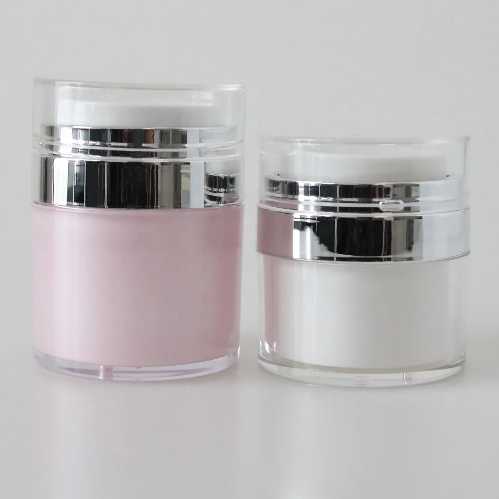 15g Round Pink Acrylic Plastic Airless Pump Cream Jar for Cosmetics Packaging Container