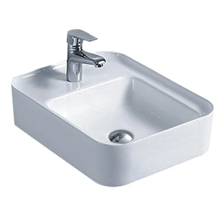 Single hole new design easy cleaning rectangle shape white table top porcelain sink