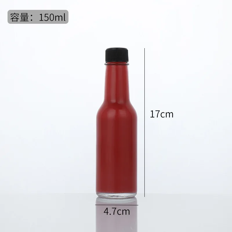 Source factory 3oz 5oz 8oz 150ml 250ml clear Woozy Chili Salad ketchup Hot Sauce glass bottle with black cap