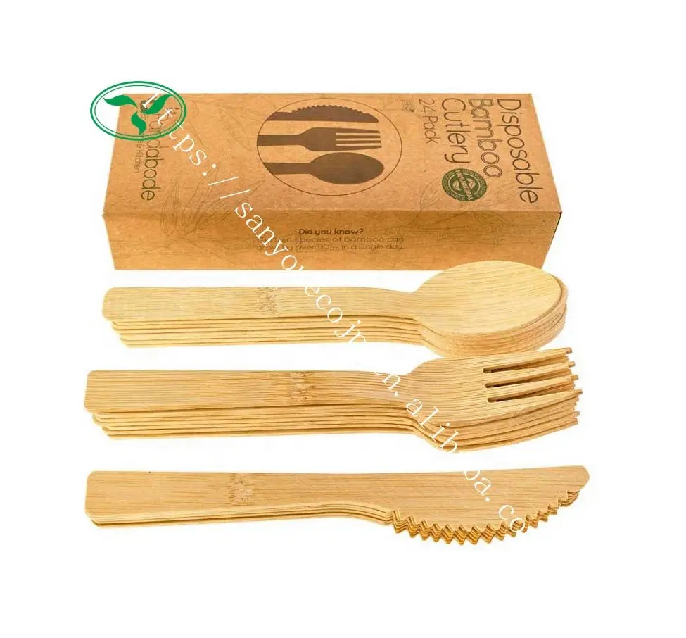 bulk disposable bamboo eating utensils set knife fork spoon for party Takeout Travel Camping Picnic