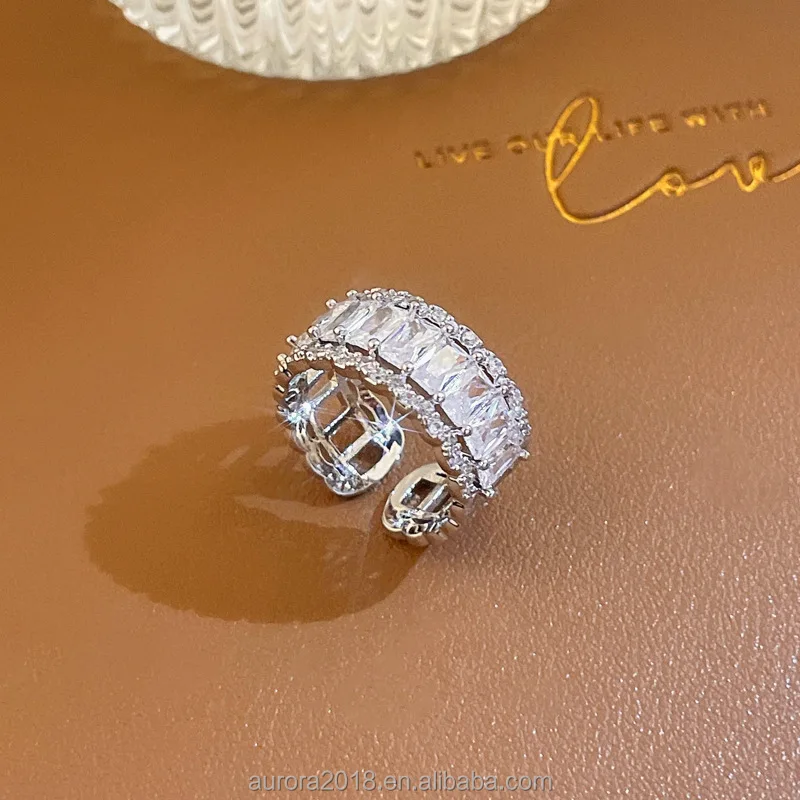 New Fashion Jewelry Rings Collection Gold Plated Openable Adjustable Average Size CZ Crystal Brass Rings For Women