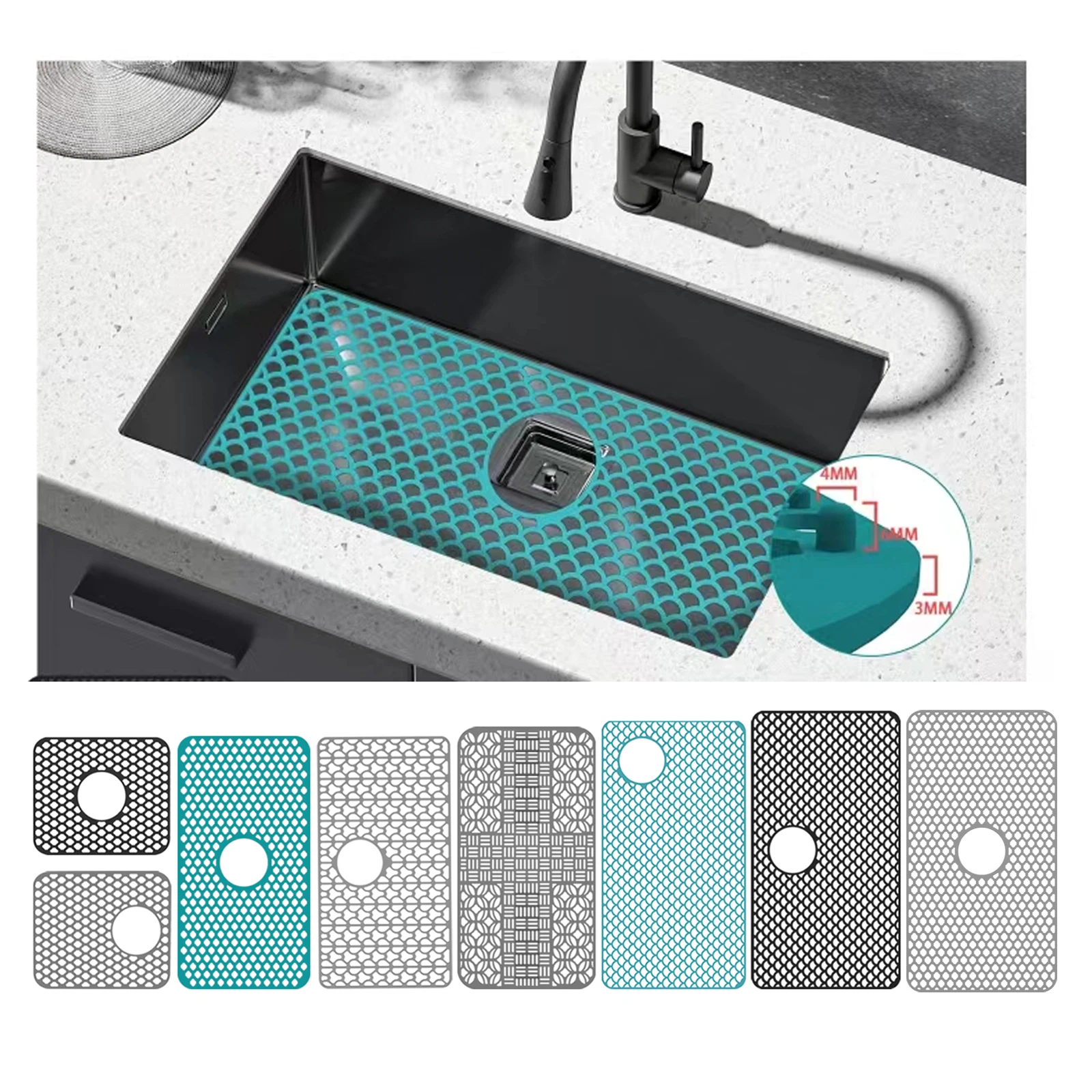 Hot Sale Kitchen Sink Protector Mat Pad Set Silicone Sink Mat Sink Divider Protector Silicone Kitchen Mat