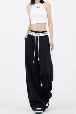 New Custom Loose Hip Hop Gray Casual Female High Waist Straight Leg Sweatpants For Girls