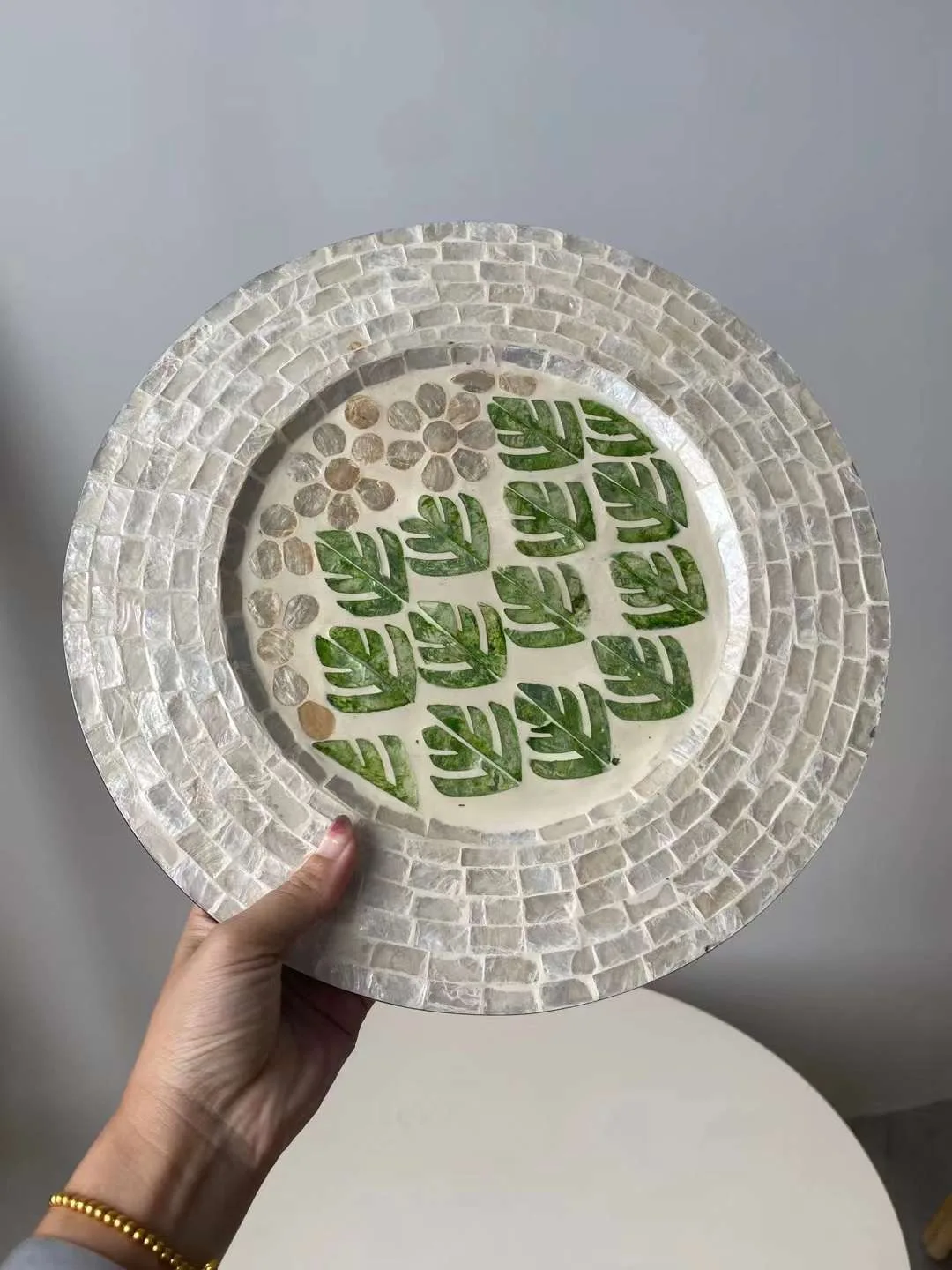 Mother Of Pearl Decorative Plates Charger Plate Decoration for Display Sea Shell Inlay Wood Charger Plates Wedding