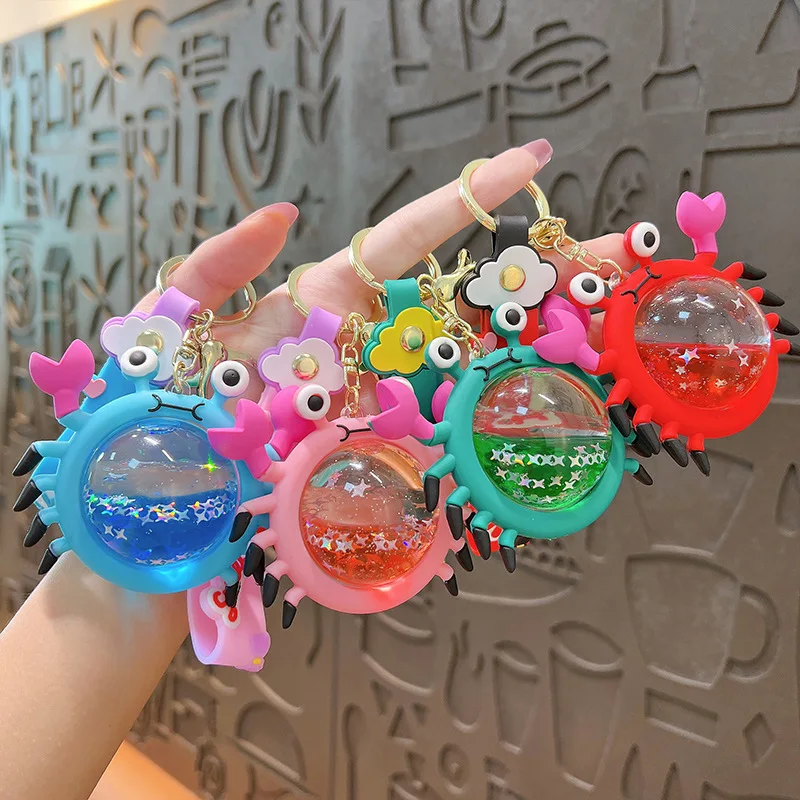 Hecion New Design Liquid Crab Quicksand Key Chain Oil Floating Key Chain Cartoon Crabs Liquid Key Chain