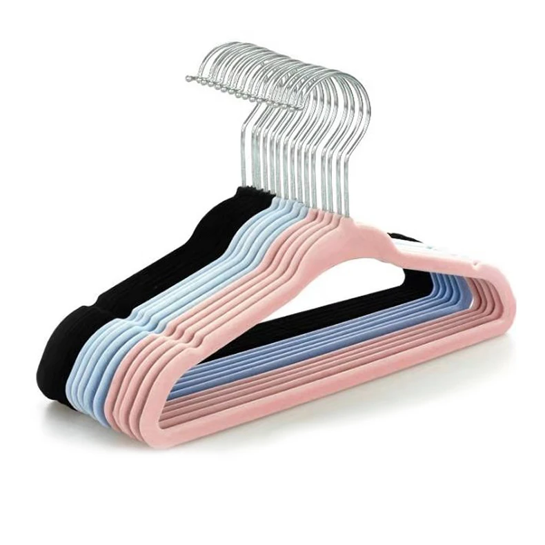 Space Save Thin Profile Non-slip Baby Hanger Shoulders Sliver Hook Flocked Beige Pink Velvet Shirt Coat Clothes Kids Hangers