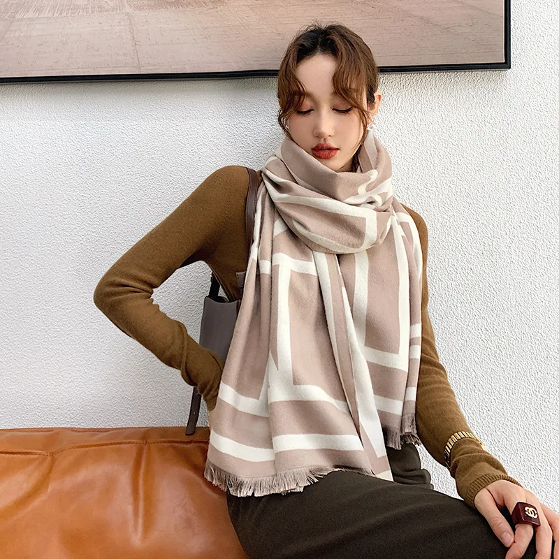 new luxury designer ladies double sided pashmina shawls fashion letter pattern scarves for women winter warm cashmere shawl