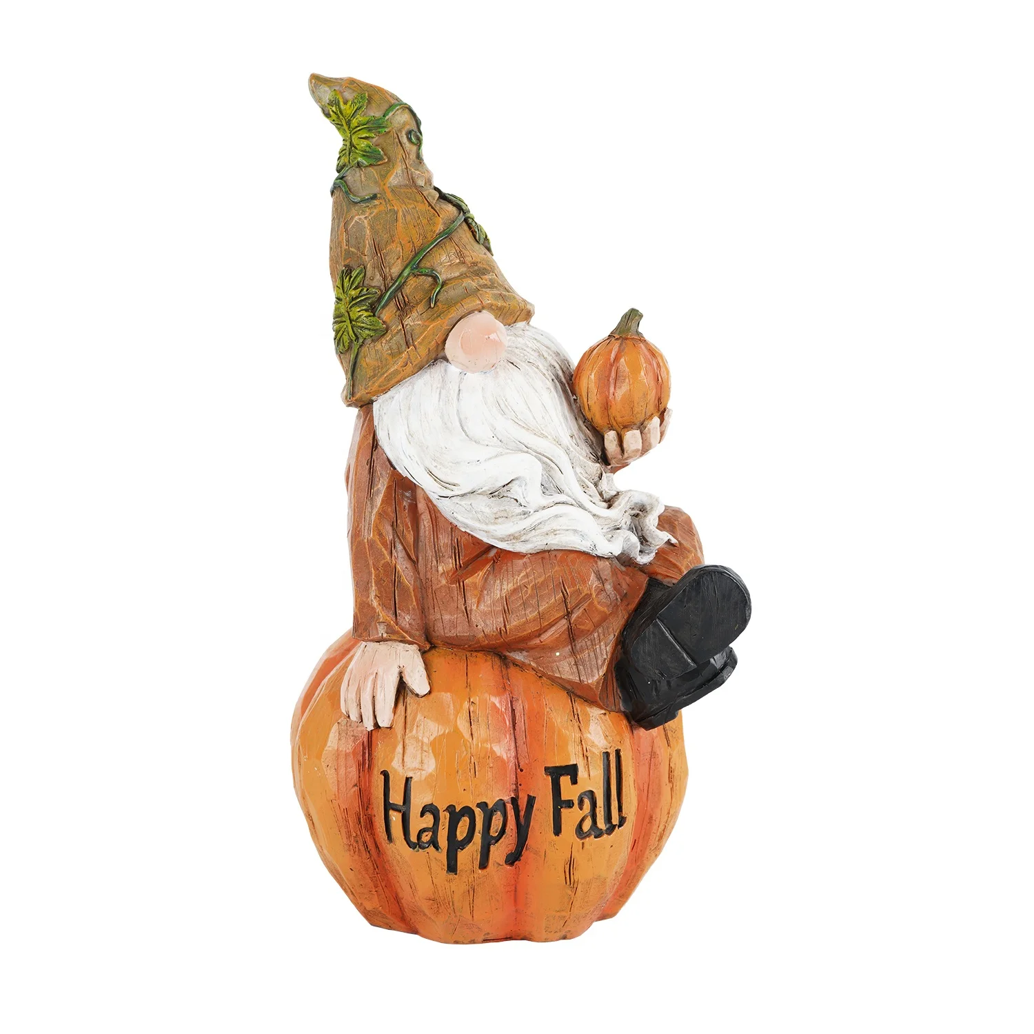 Garden Gnome Sitting on Pumpkin Statue Autumn Harvest Happy Fall Garden Gnome Statue Figurine