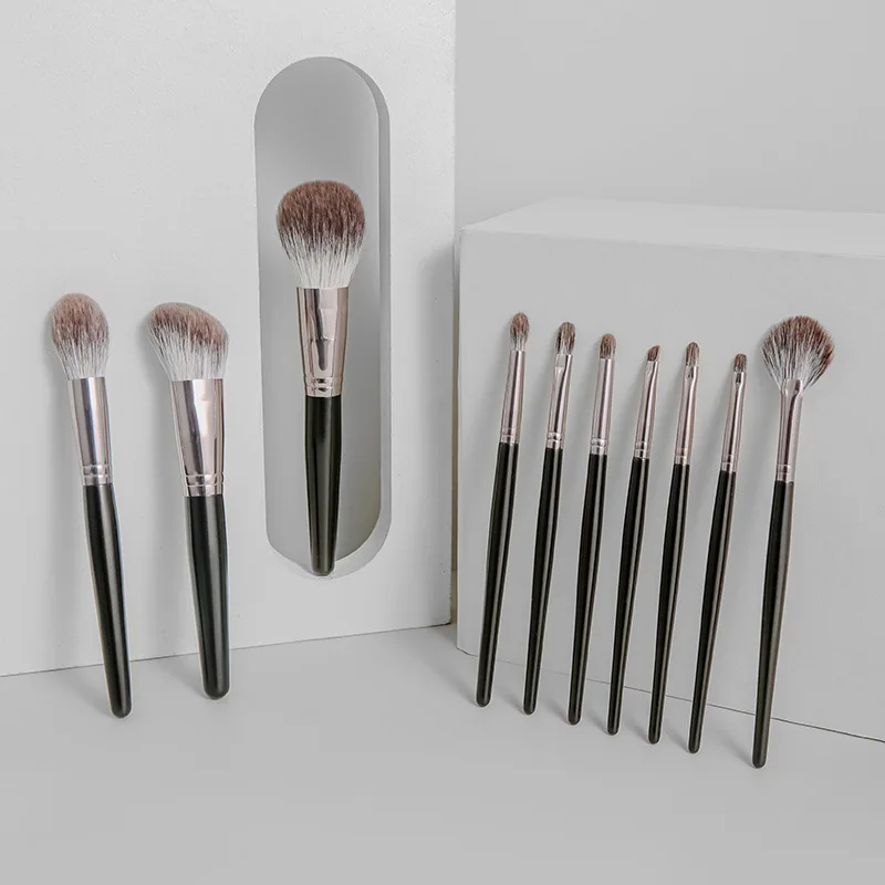 High End Cosmetic Brush Kit 10 PCS Luxury Snow Fox Hair Brush Bag Portable Makeup Brush Set