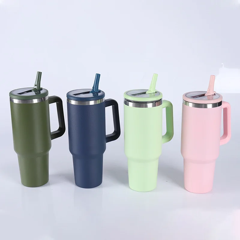 New 40oz Insulated Handle Tumblers with Lids and Straw 304 Stainless Steel Vacuum Insulated Tumbler with Straw