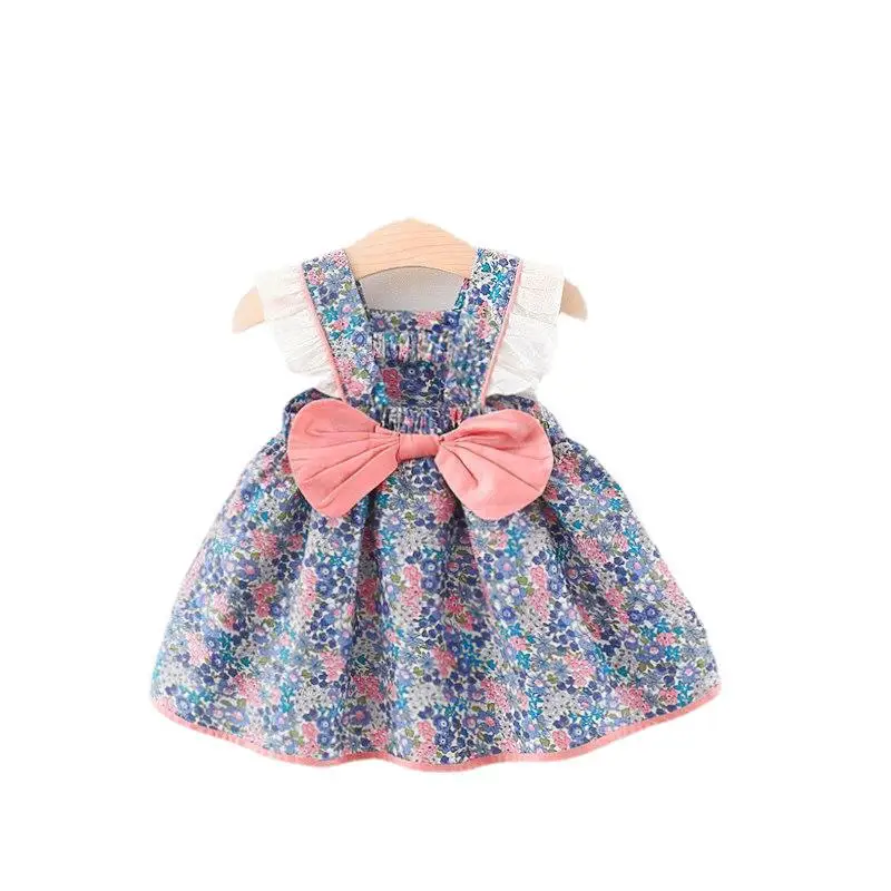 3245 Girls Floral Dress Summer New Baby Pink Korean Style Internet Celebrity Sweet Sleeveless Princess