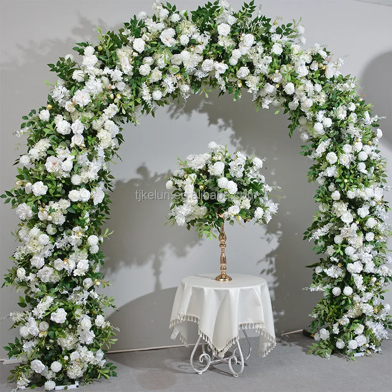 KE-HOA004 Wedding Rose Horn Flower Arch Backdrop Wedding Arch Flower Arrangement Artificial Silk Flower Arch Decoration