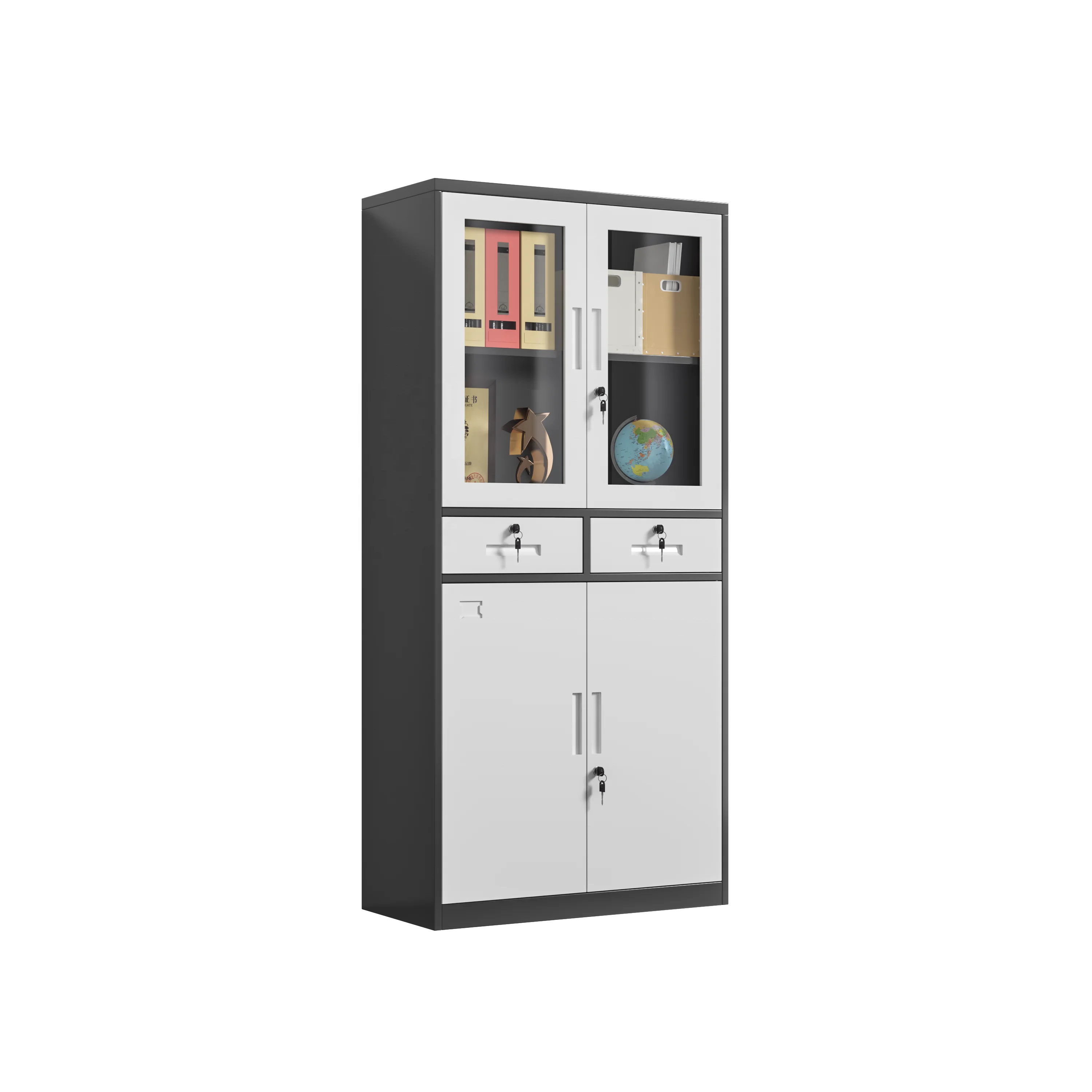 Metal Storage Cabinet with middle 2 Drawers Steel Filing Cabinet with Adjustable Shelves