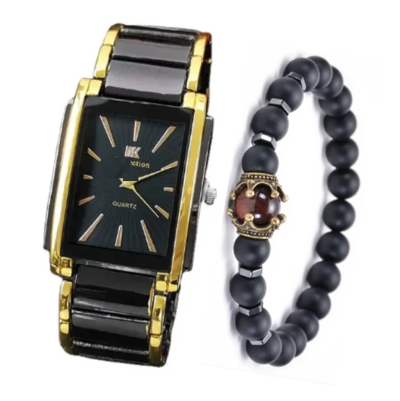Fashion New Square Casual Wristwatch For Men Sports Personality Bracelet Set Quartz Watches Gift Set MW08