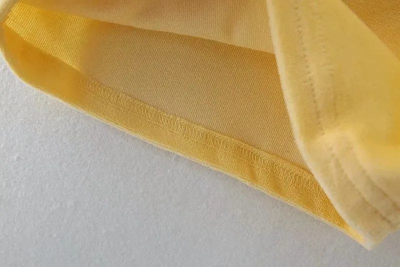 
Aproms Yellow Velvet Crop Top and Shorts Women 2 Pieces Set Summer Embroidery Cami Draw 