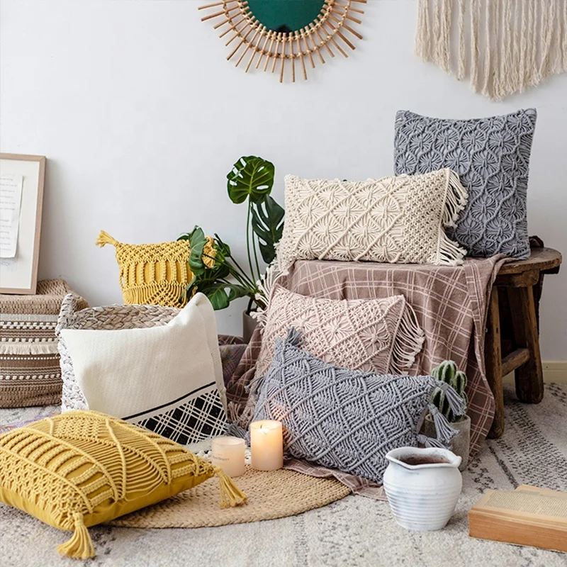 2022 New high quality boho bohemian style home decorative pillow case cover hand made cotton woven macrame cushion covers decor