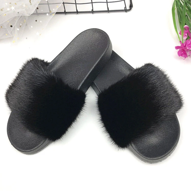 
Slippers real fur mink fur slides real fox wholesale fur slides mink 