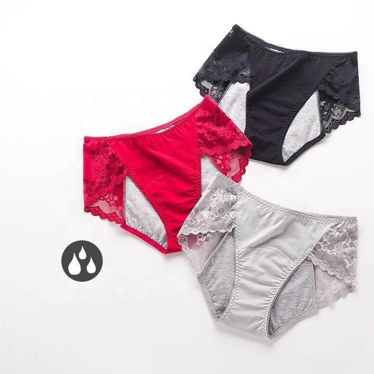 Lace Mid-Waist Physiological Pants Women Period Panties Menstrual Cotton Period Underwear