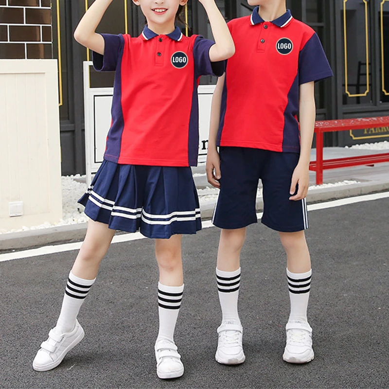 Bluk Wholesale Customization Primary School Designs School Uniforms 2 Piece Polo Shirt Shorts Skirts School Wear Set