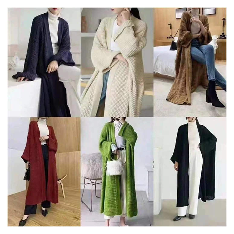 Autumn And Winter Loose Long Knitted Cardigan Lazy Wind Over The Knee Thick Line Fat Mm Large Size Sweater Coat Women Thick