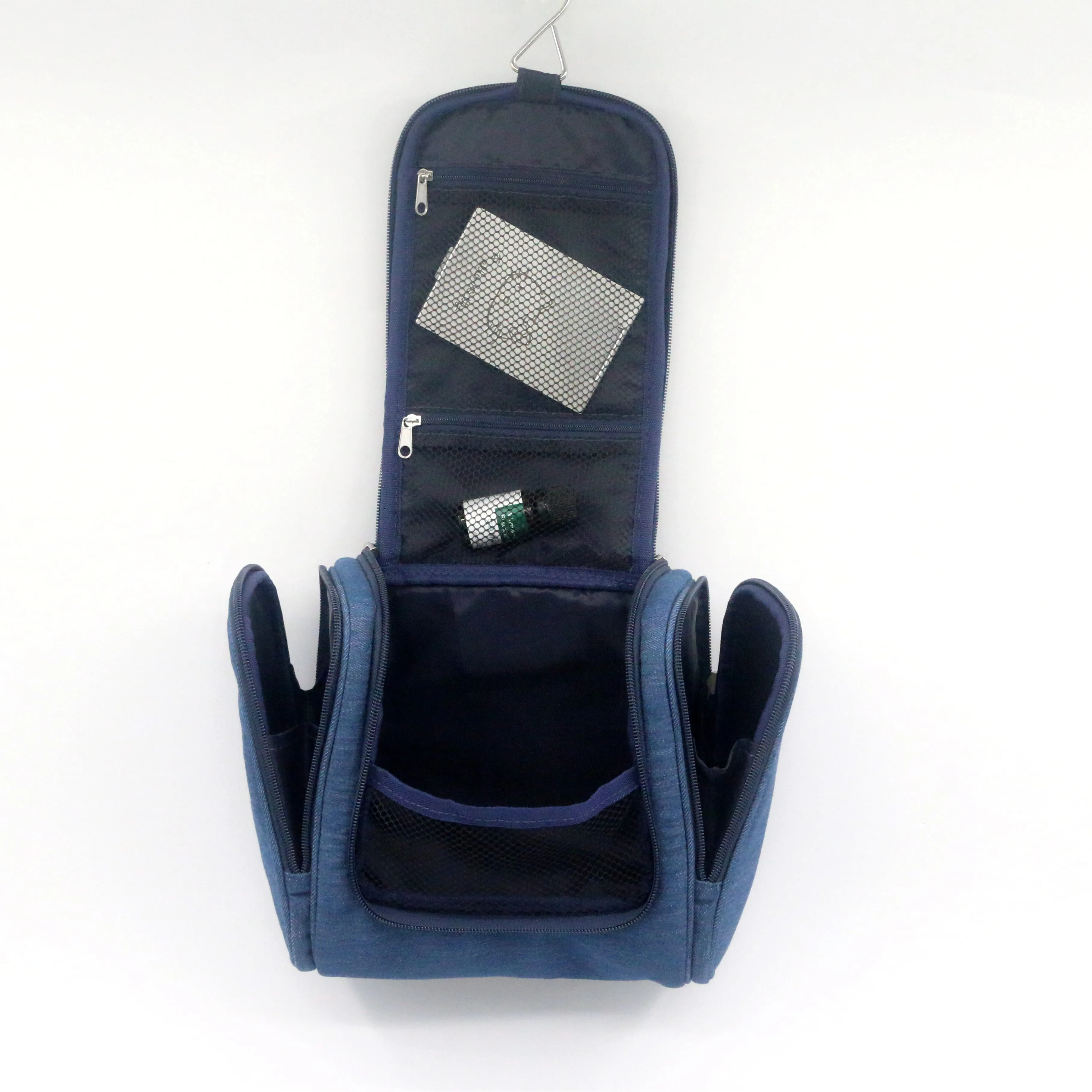 Distinct Desgin Denim Fabric Hanging Toiletry Bag Skydiver Blue Exquisite Hanging Wash Bag Durable Travel Toilet Bag
