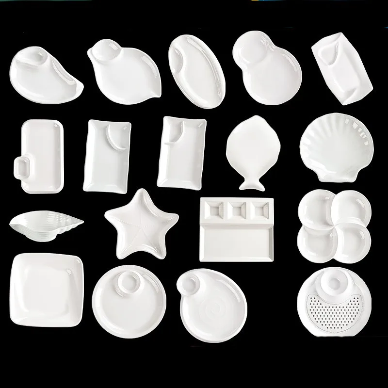 Unbreakable Irregular Tableware Dish Snack Plates Commercial Dumpling Plate fried chicken Melamine white divided plate