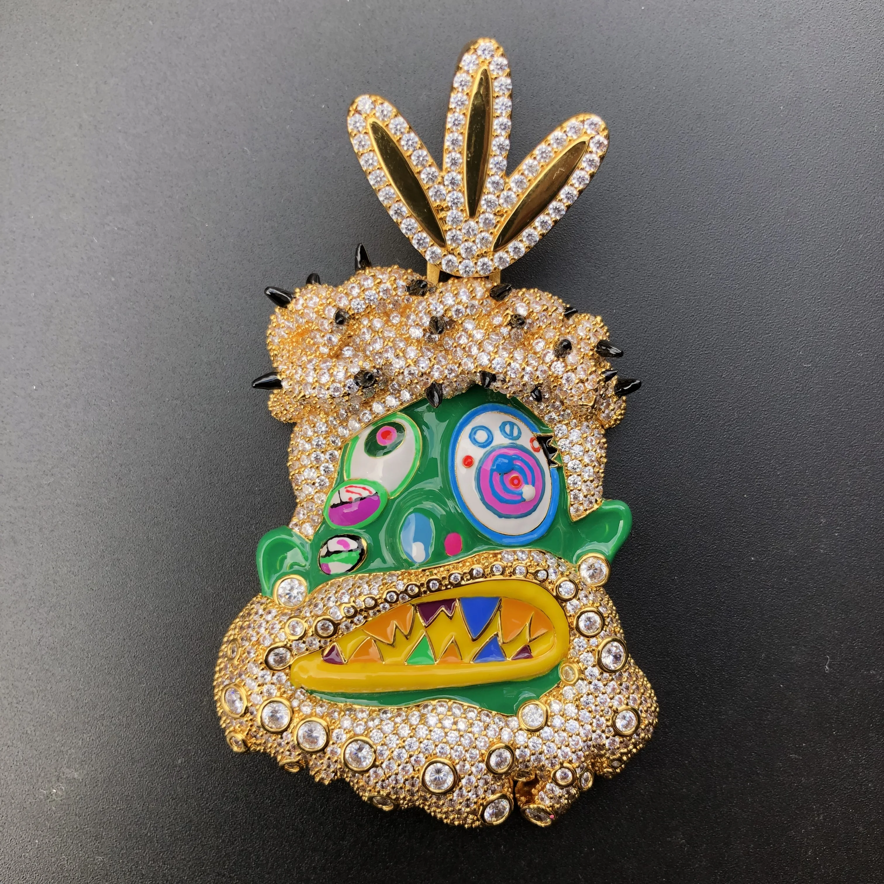 CSJY Hip Hop Jewelry Dripping Oil Gold Diamond Iced Out Happy Face Charm Pendant