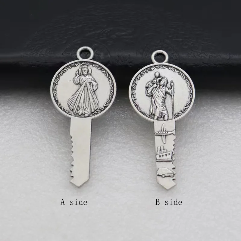 antique key shape St. Benedict key chain st benedict medal for keychain necklace