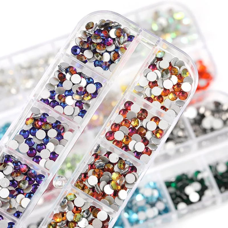 12 Grids Rhinestones Nail Art Decorations Flat-back AB Colors Crystals 3D DIY Tips Shiny Nail Gems Mixed Size Glass Stone
