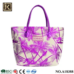 JAKIJAYI Summer Hawaii Coconut Print Custom Your Logo Leather Rope Handle Straw Beach Bag Tote