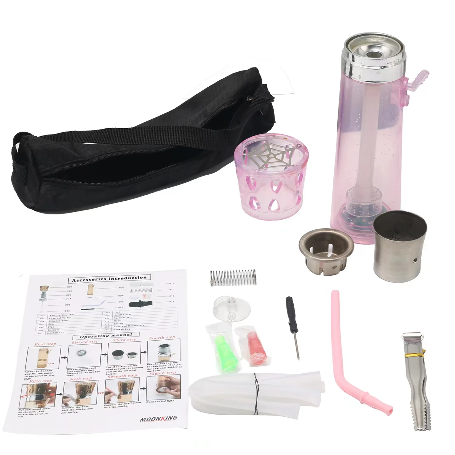 Hot sale New design Acrylic hookah with LED light travel hookah portable shisha hookah
