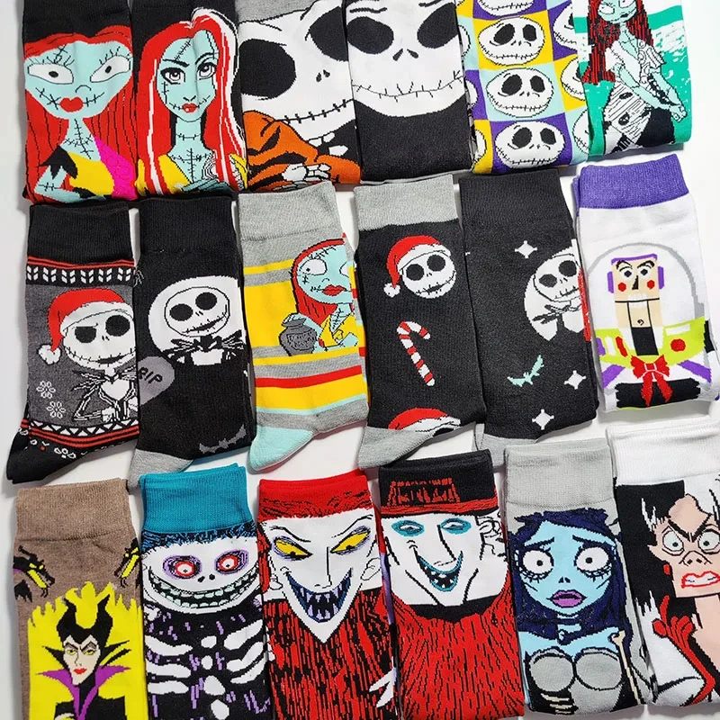 2024 Trendy Men Cartoon Cotton Women Ursula Maleficent Jack Skellington Sally Funny Couple Character Anime Happy Long Crew Socks