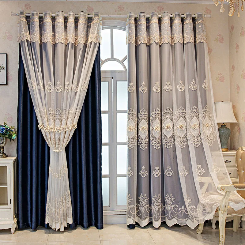 Thickened curtains double layer embroidered cloth yarn integrated Nordic simple blackout living room