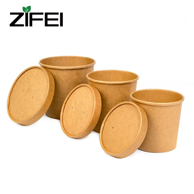 Разовая безопасная миска для супа из крафтовой бумаги с покрытием PLA, 1000 мл