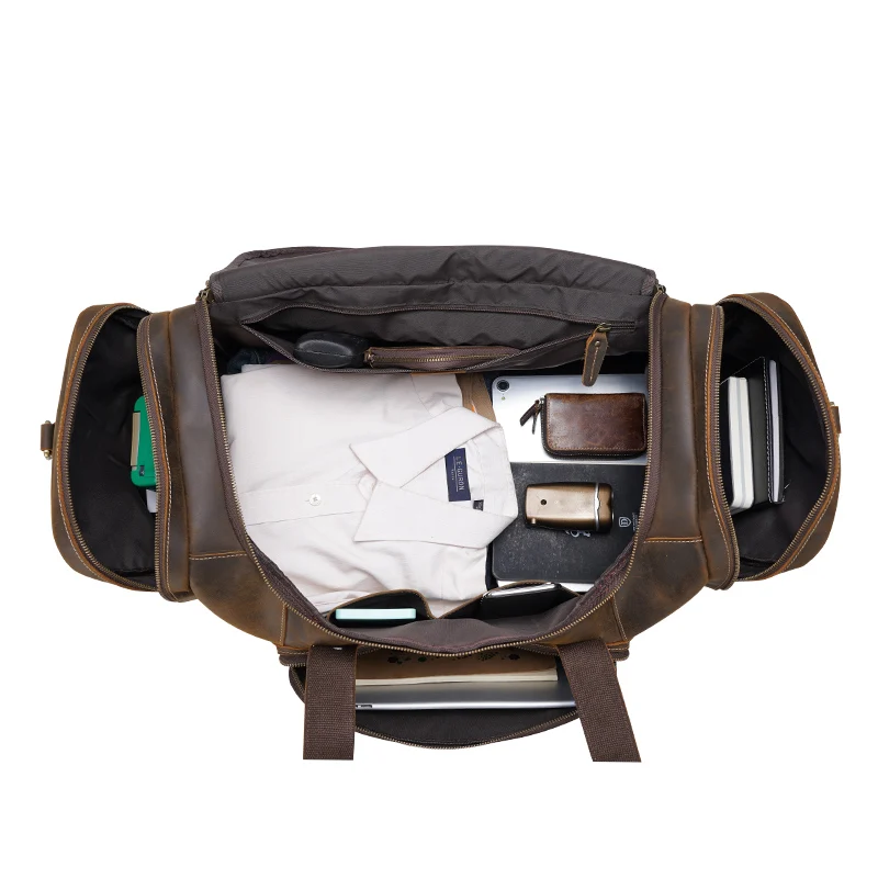 TIDING ODM под заказ, большая вместимость, винтажная коричневая натуральная кожаная одежда, сумки для путешествий на выходные, вещевая сумка для мужчин