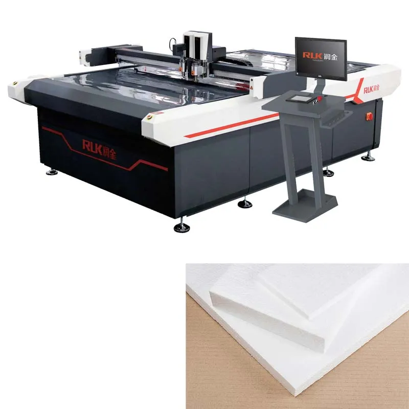 China RUK package lining flatbed cutter pe film cutting machine/box sample PVC felt table box making machine for corrugated card